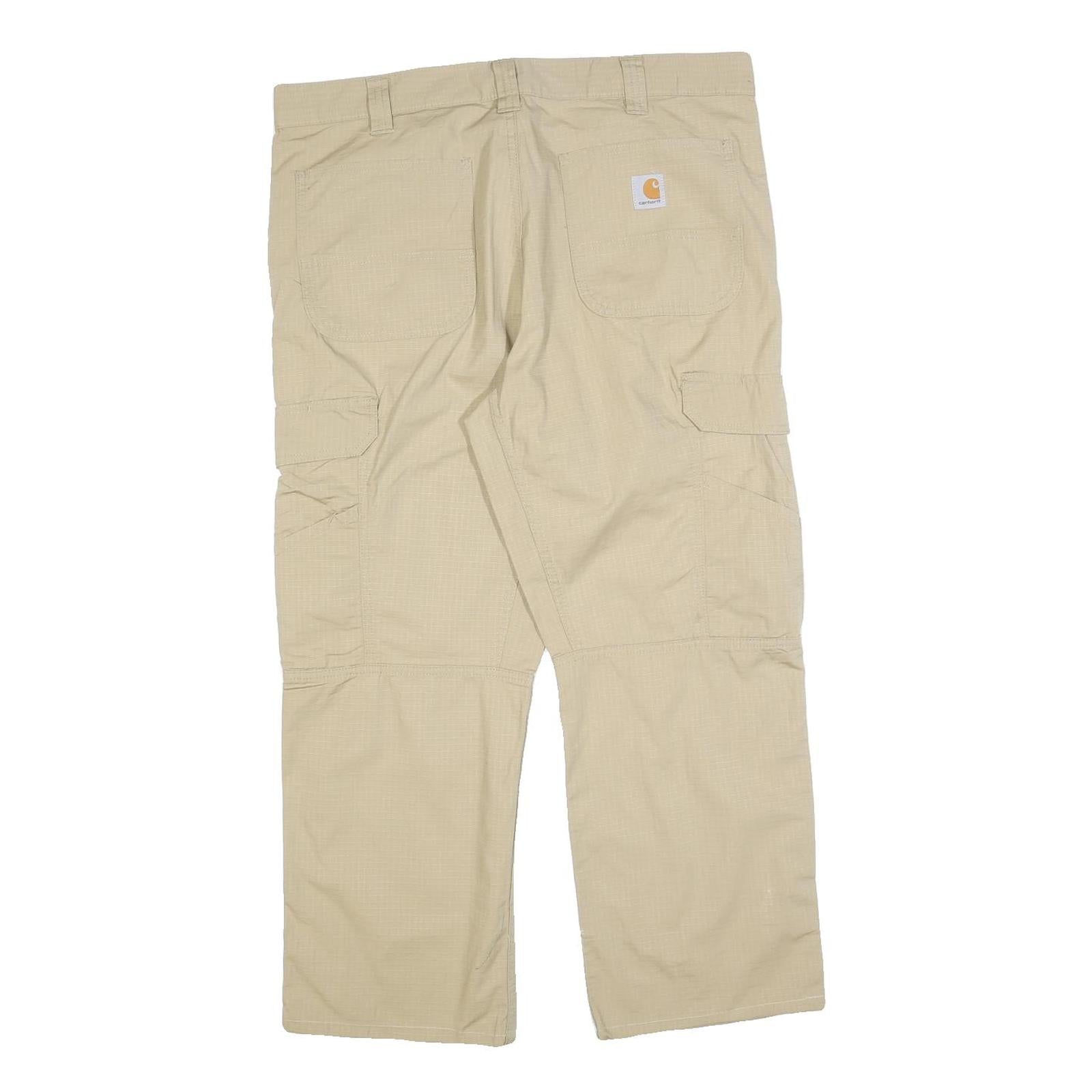 CARHARTT Mens Beige Relaxed Cargo Trousers W36 L27 Cotton Blend Zip Pockets
