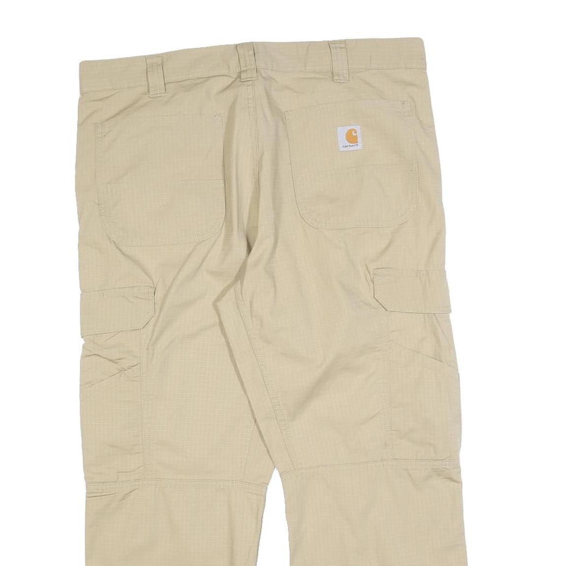 CARHARTT Mens Beige Relaxed Cargo Trousers W36 L27 Cotton Blend Zip Pockets