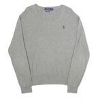 POLO RALPH LAUREN Mens Grey Plain Jumper V-Neck Basic Knit S Cotton Classic