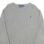POLO RALPH LAUREN Mens Grey Plain Jumper V-Neck Basic Knit S Cotton Classic