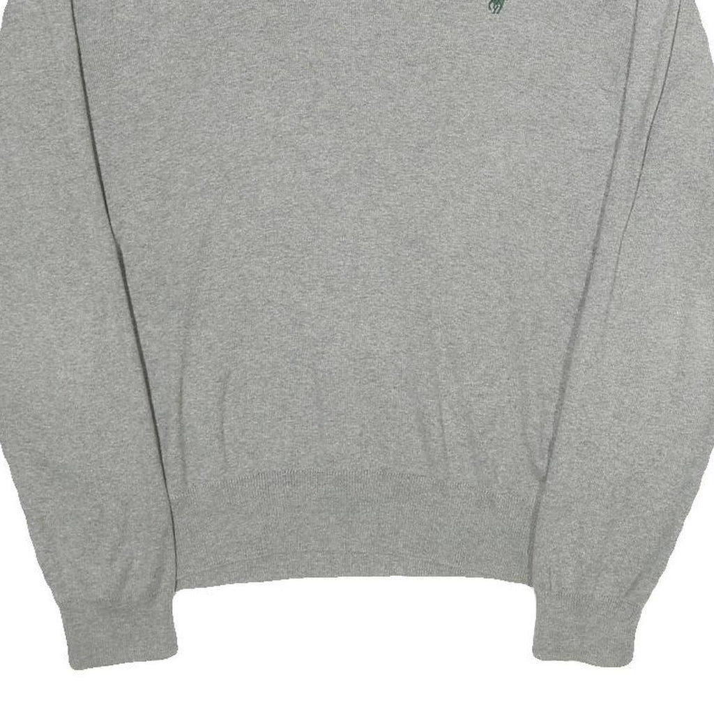 POLO RALPH LAUREN Mens Grey Plain Jumper V-Neck Basic Knit S Cotton Classic