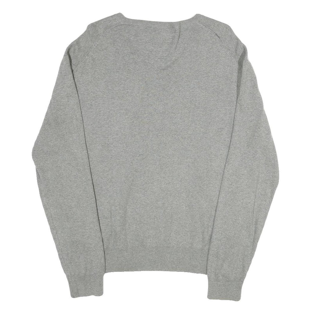 POLO RALPH LAUREN Mens Grey Plain Jumper V-Neck Basic Knit S Cotton Classic