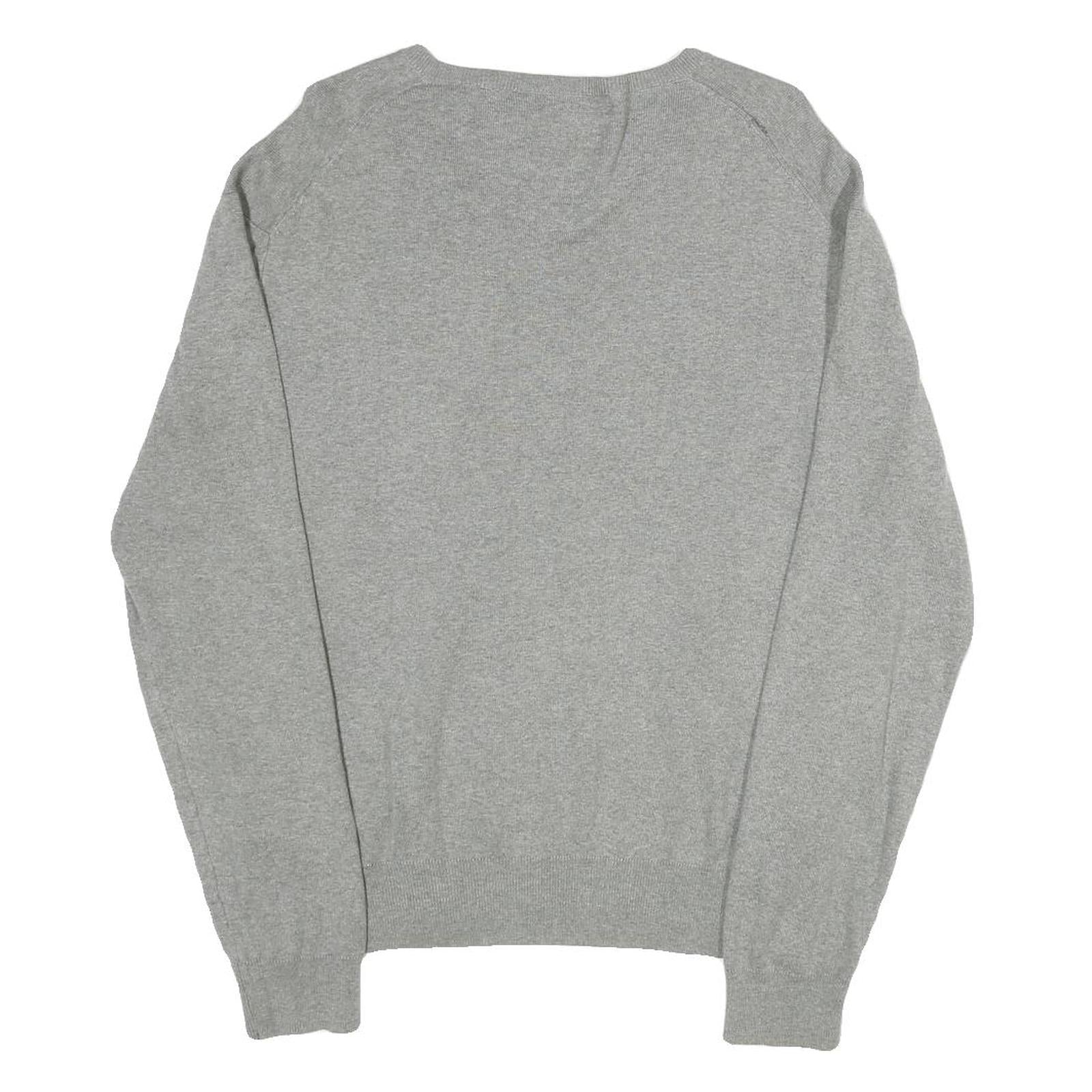 POLO RALPH LAUREN Mens Grey Plain Jumper V-Neck Basic Knit S Cotton Classic