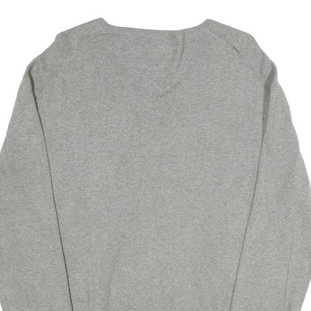 POLO RALPH LAUREN Mens Grey Plain Jumper V-Neck Basic Knit S Cotton Classic