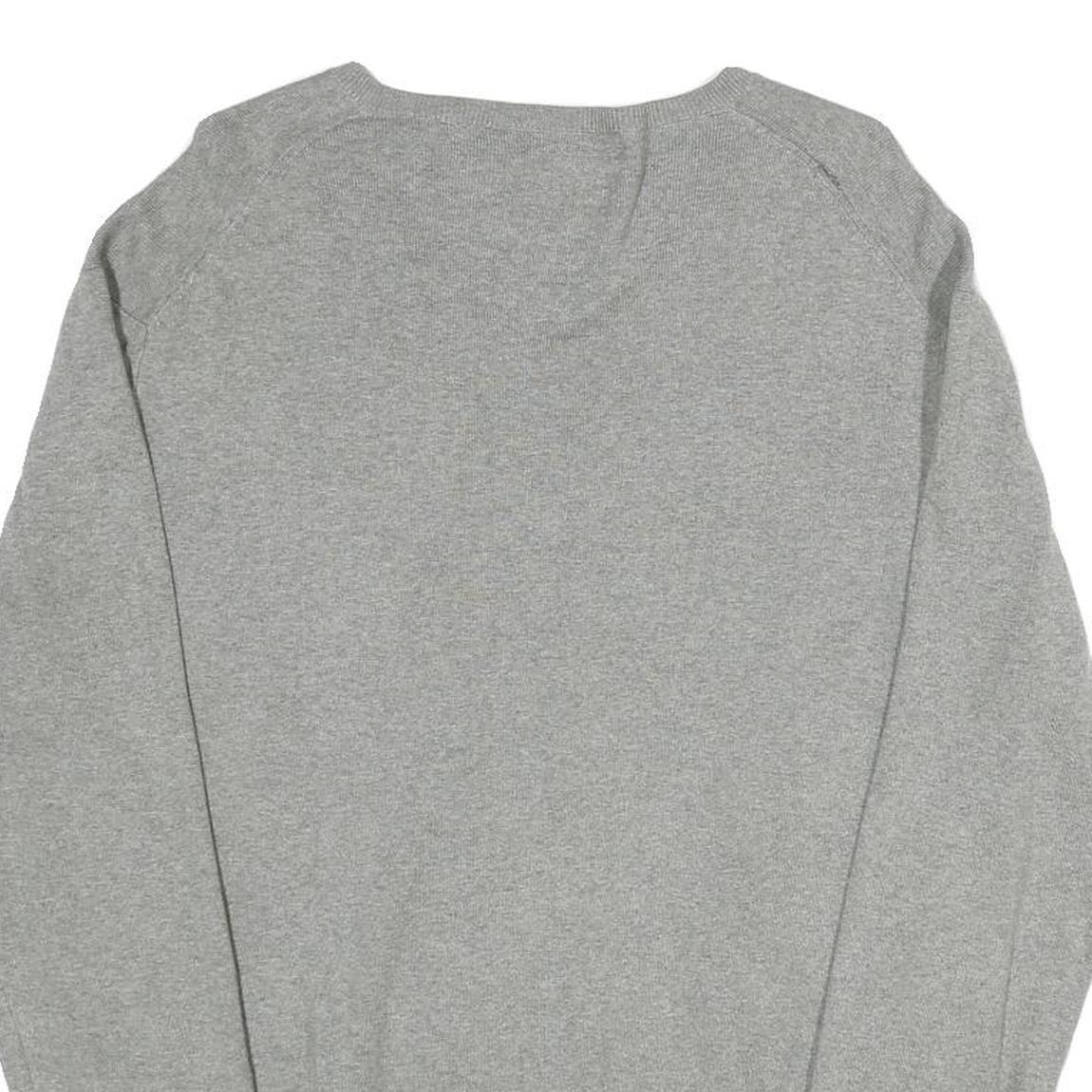 POLO RALPH LAUREN Mens Grey Plain Jumper V-Neck Basic Knit S Cotton Classic