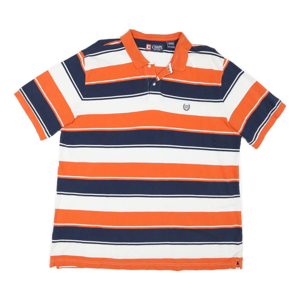 CHAPS Mens Orange & Navy Blue Striped Short Sleeve Polo Shirt 2XL Cotton Blend