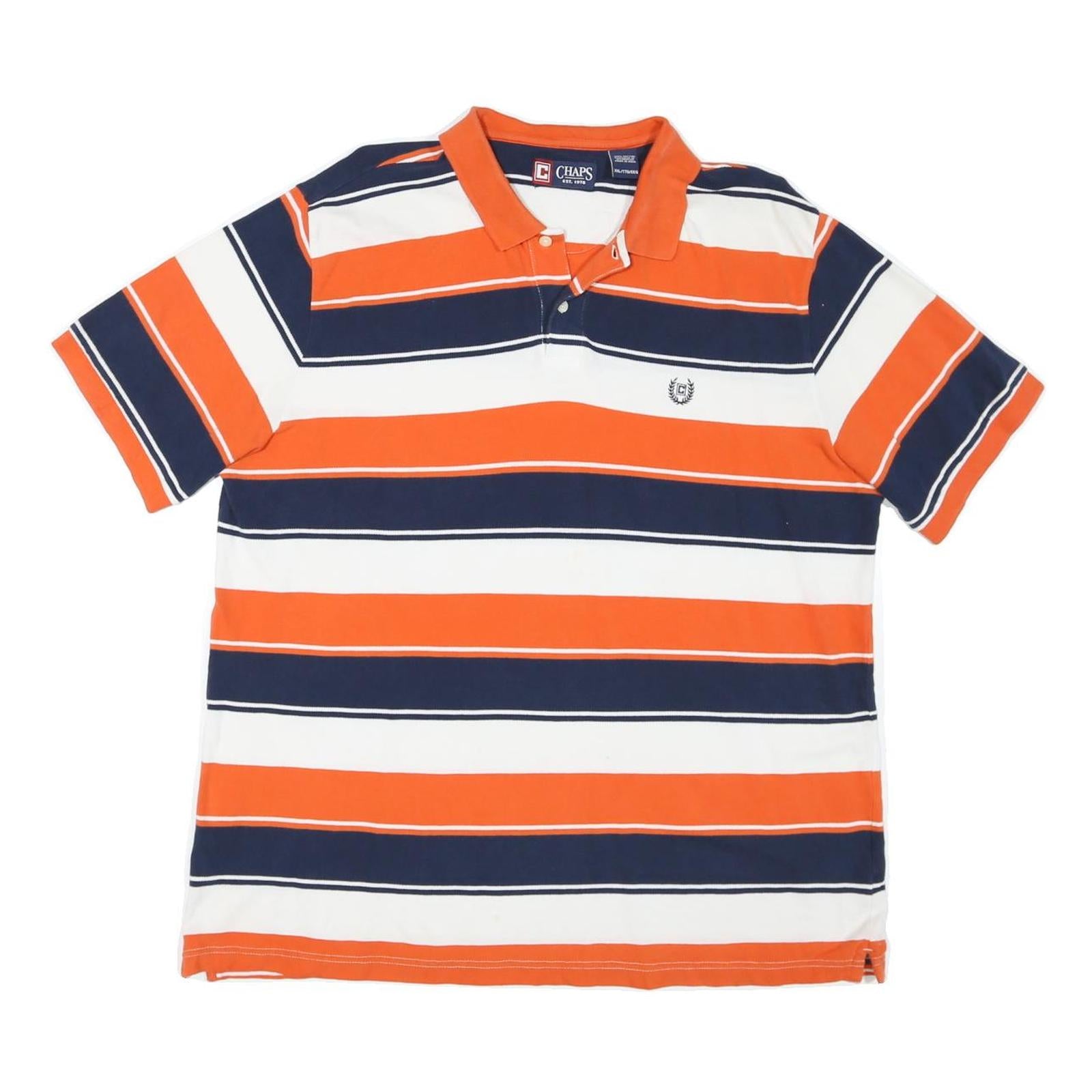 CHAPS Mens Orange & Navy Blue Striped Short Sleeve Polo Shirt 2XL Cotton Blend