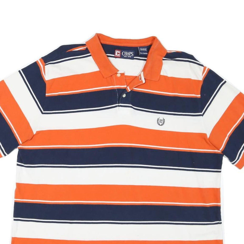 CHAPS Mens Orange & Navy Blue Striped Short Sleeve Polo Shirt 2XL Cotton Blend