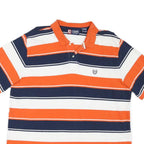 CHAPS Mens Orange & Navy Blue Striped Short Sleeve Polo Shirt 2XL Cotton Blend