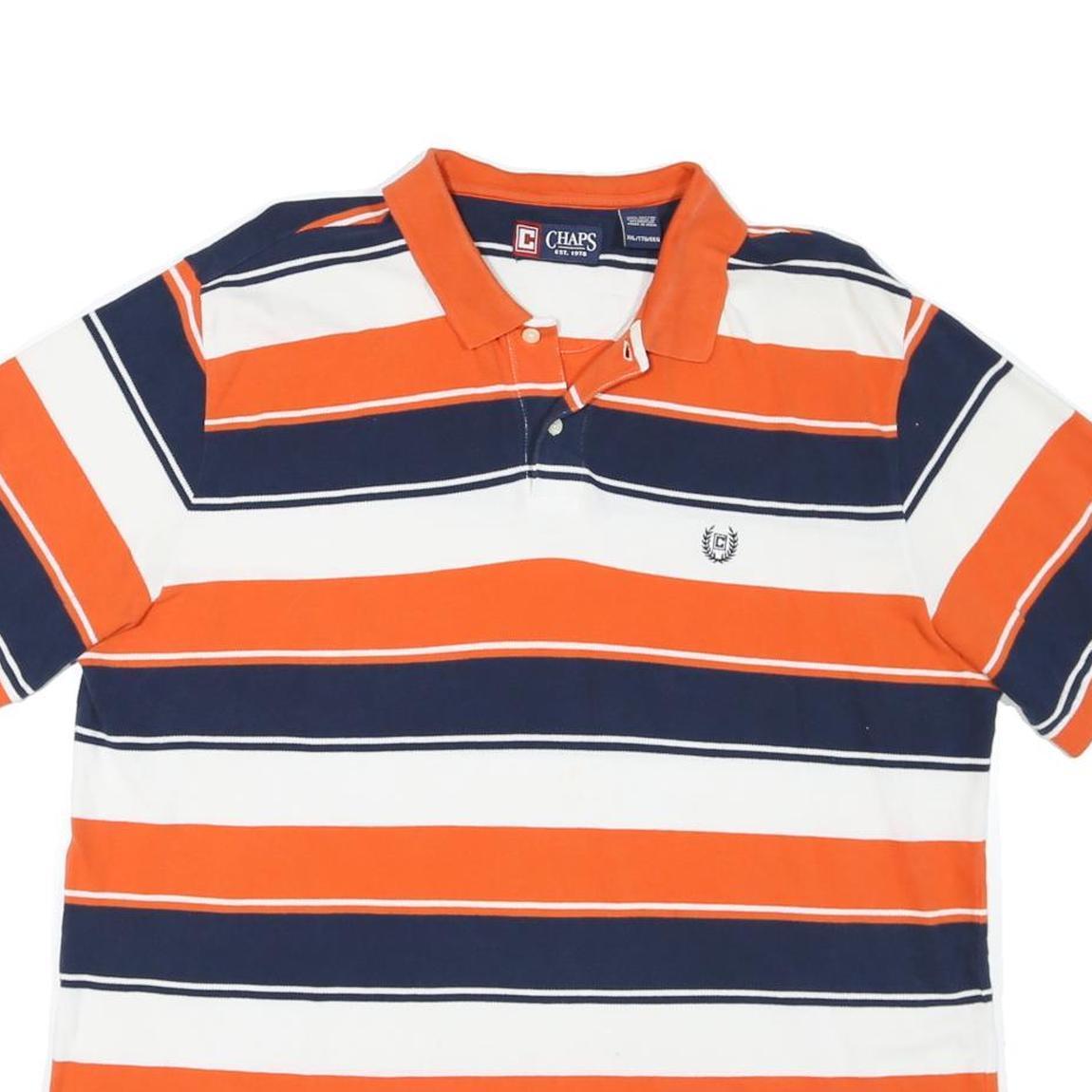 CHAPS Mens Orange & Navy Blue Striped Short Sleeve Polo Shirt 2XL Cotton Blend