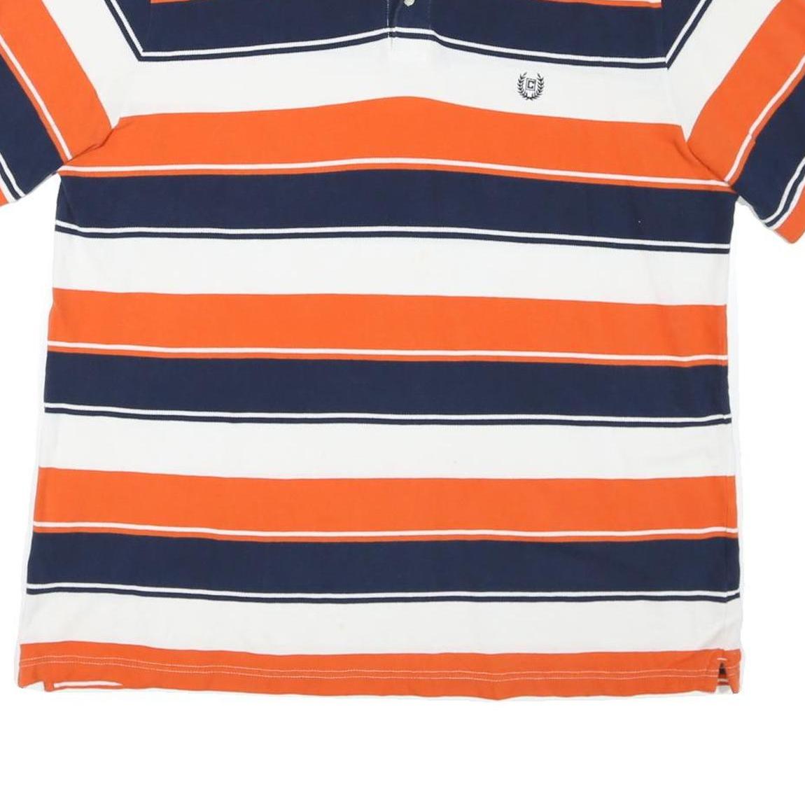 CHAPS Mens Orange & Navy Blue Striped Short Sleeve Polo Shirt 2XL Cotton Blend