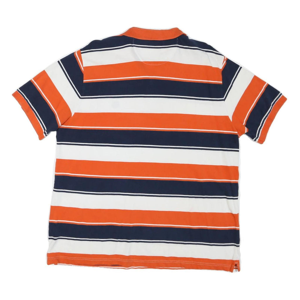 CHAPS Mens Orange & Navy Blue Striped Short Sleeve Polo Shirt 2XL Cotton Blend