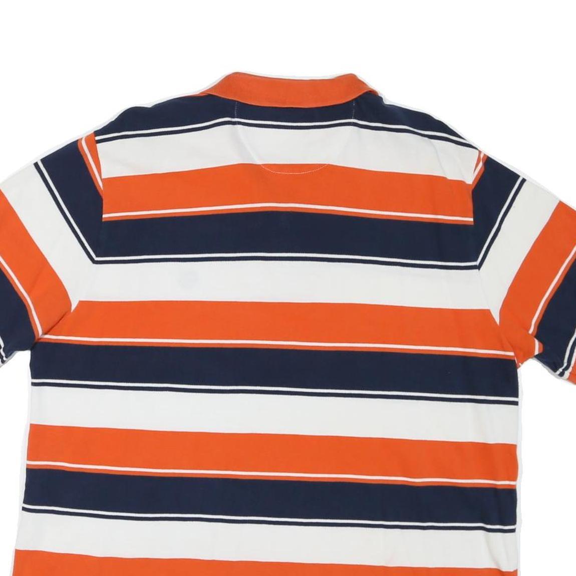 CHAPS Mens Orange & Navy Blue Striped Short Sleeve Polo Shirt 2XL Cotton Blend