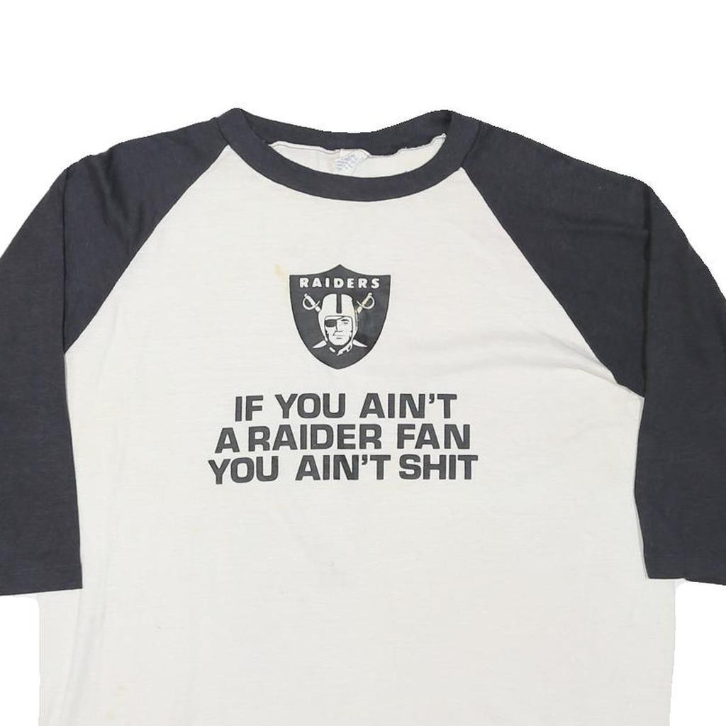 Mens Black & White Raiders Graphic Baseball T-Shirt XL 3/4 Sleeve Crew Neck