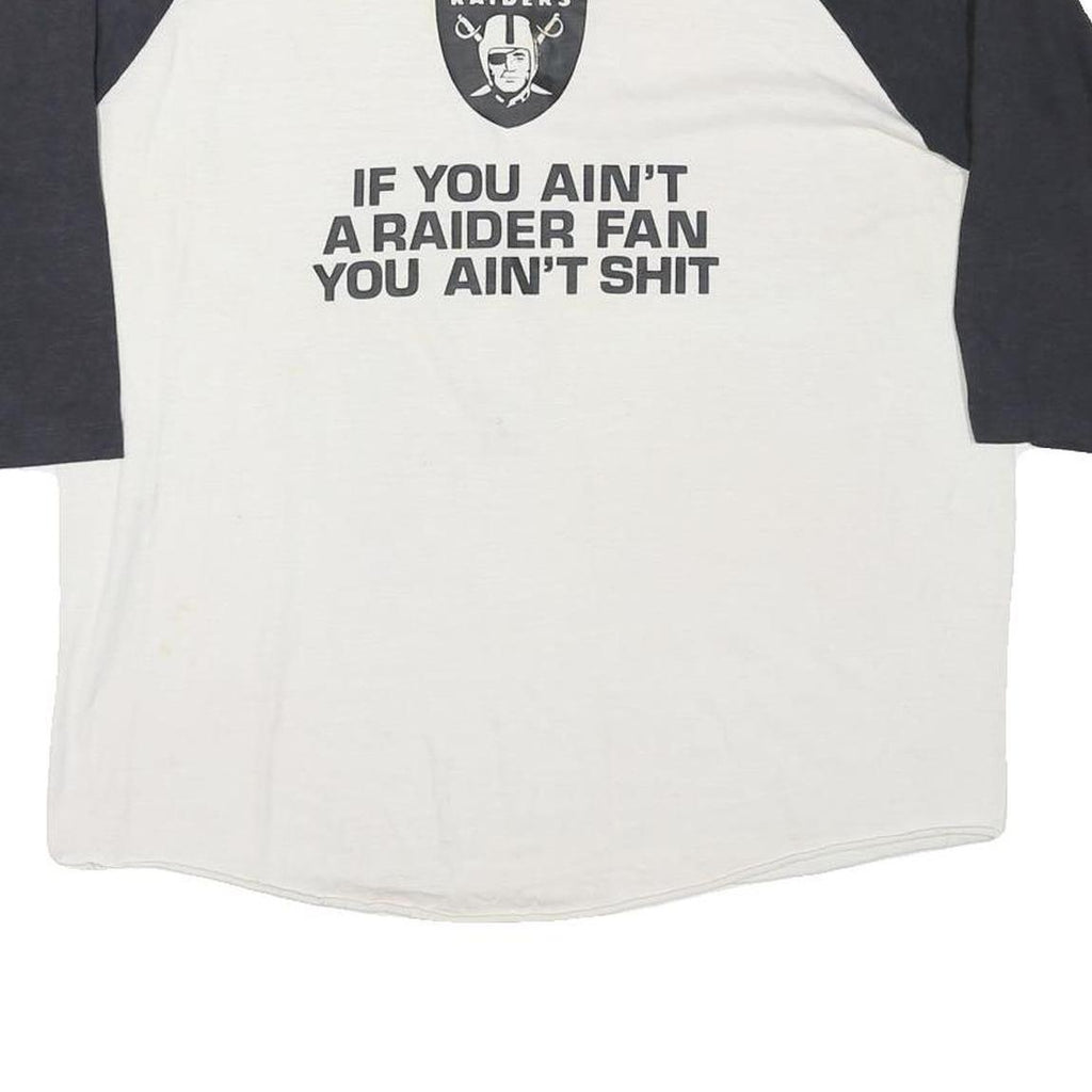 Mens Black & White Raiders Graphic Baseball T-Shirt XL 3/4 Sleeve Crew Neck
