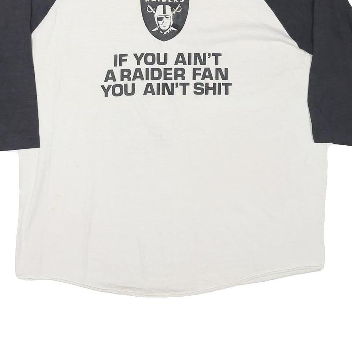 Mens Black & White Raiders Graphic Baseball T-Shirt XL 3/4 Sleeve Crew Neck