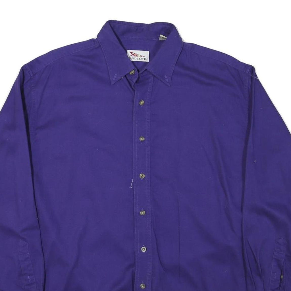 PRO ELITE Mens Blue Plain Shirt XL Button Collar Cotton Blend Casual Workwear