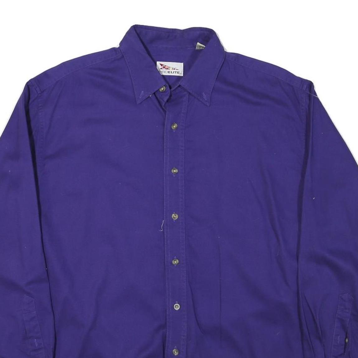 PRO ELITE Mens Blue Plain Shirt XL Button Collar Cotton Blend Casual Workwear