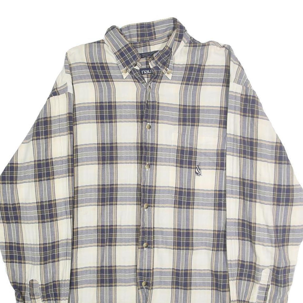 NAUTICA Mens Blue & Cream Check Shirt L Button Down Collar Long Sleeve Cotton