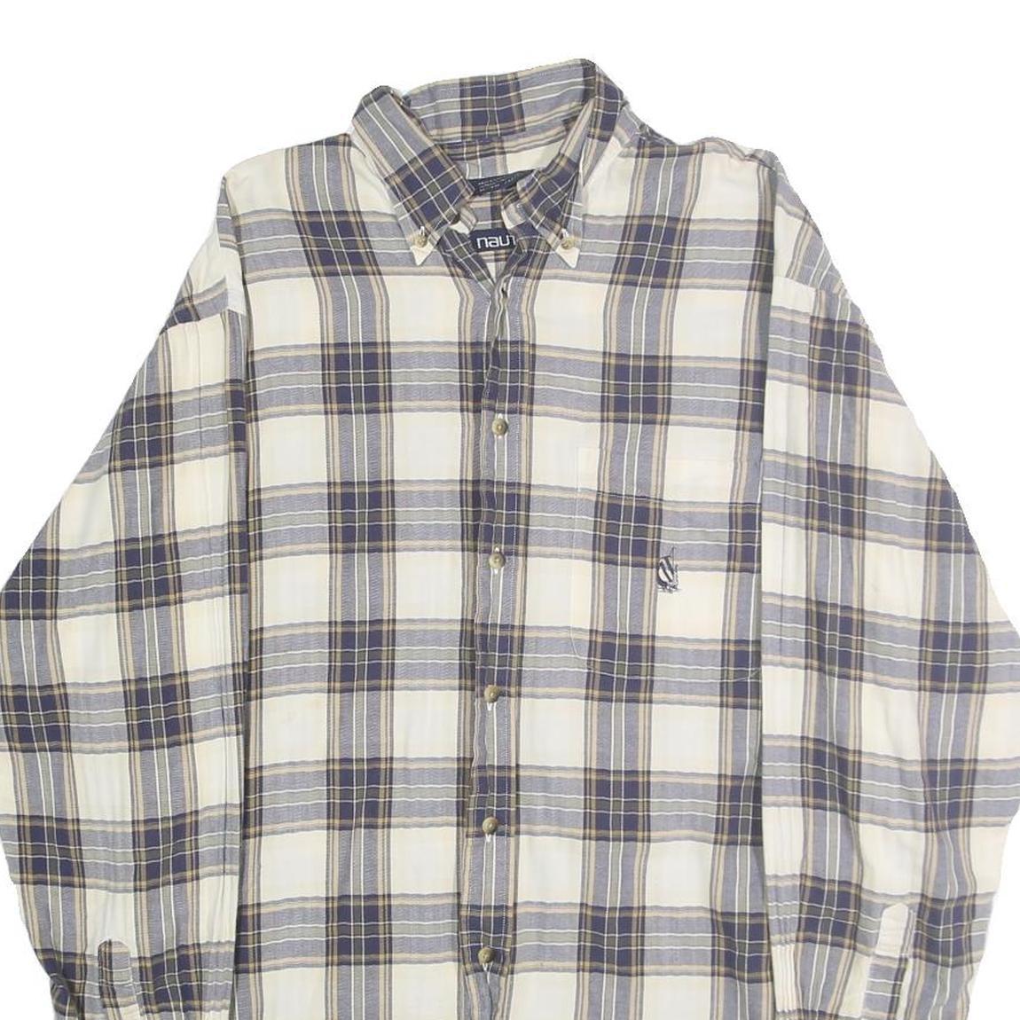 NAUTICA Mens Blue & Cream Check Shirt L Button Down Collar Long Sleeve Cotton