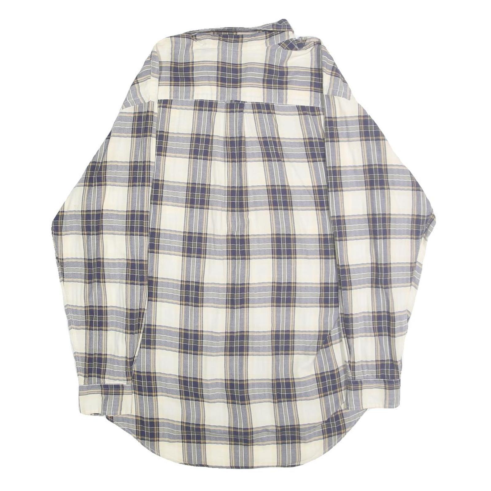 NAUTICA Mens Blue & Cream Check Shirt L Button Down Collar Long Sleeve Cotton