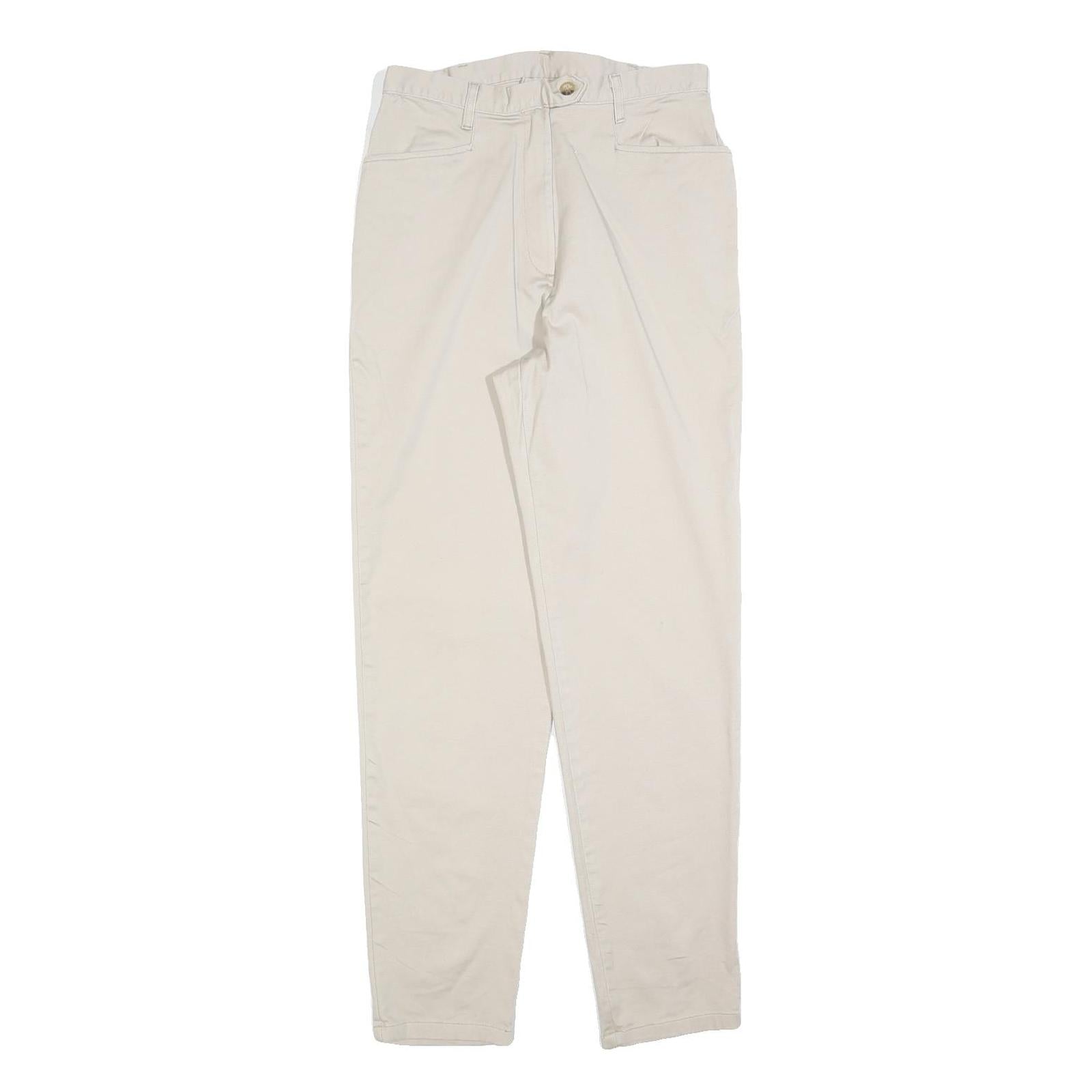 Womens Slim Beige Cotton Blend Trousers W26 L30 Zip Closure Stylish Fitted