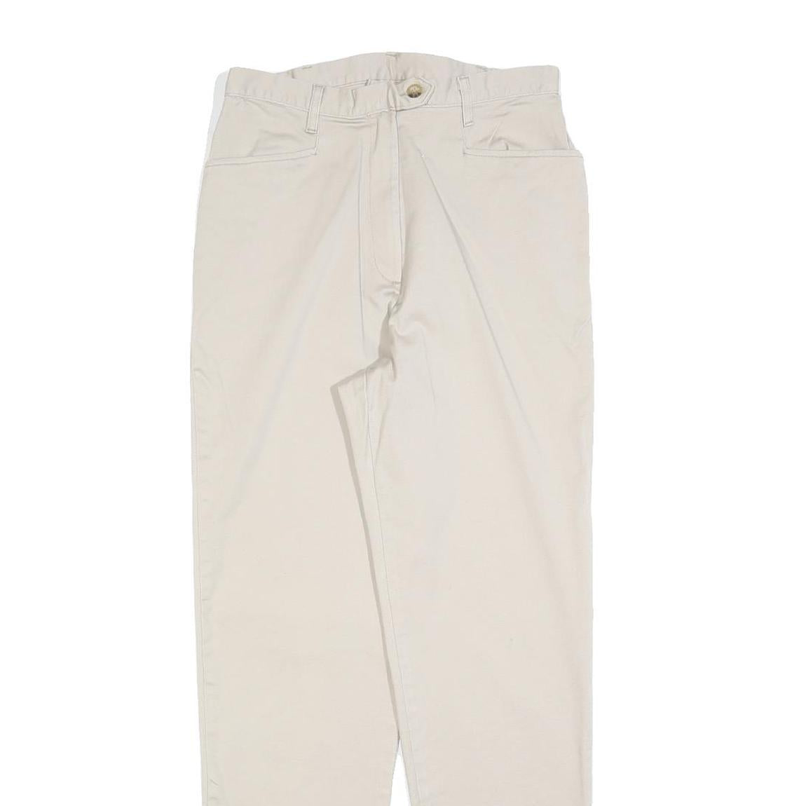Womens Slim Beige Cotton Blend Trousers W26 L30 Zip Closure Stylish Fitted