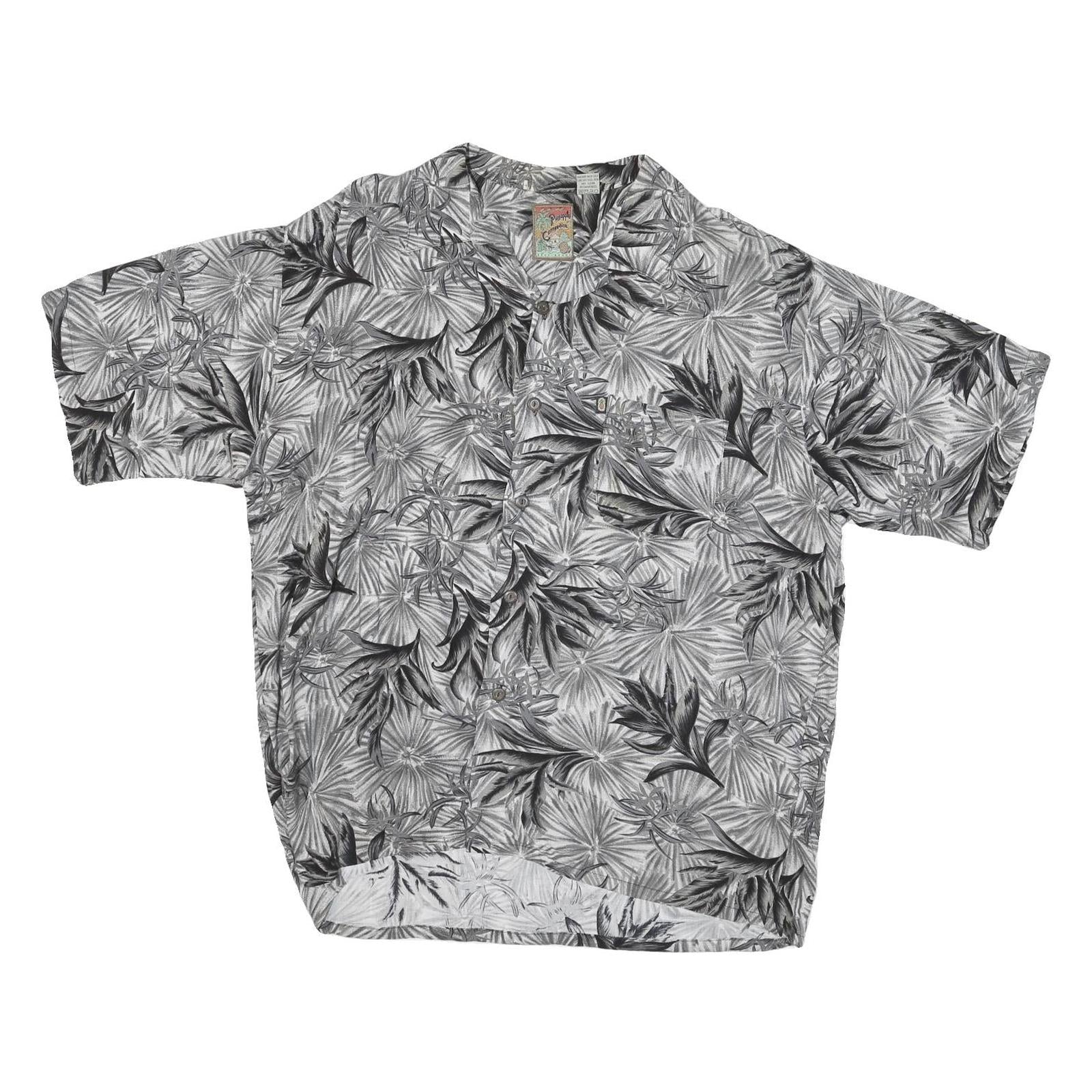 PINAPPLE CONNECTION Mens Black & Grey Rayon Shirt L Hawaiian Casual Summer