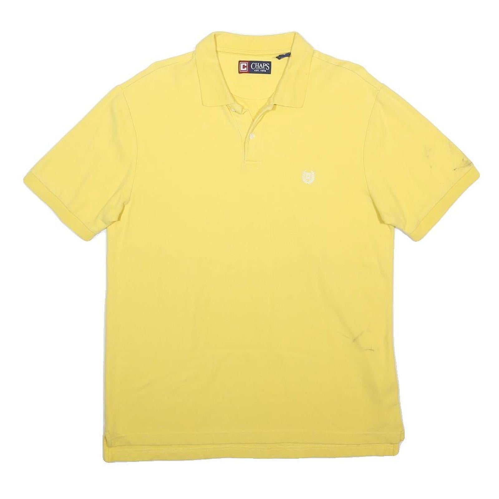 CHAPS Mens Yellow Short Sleeve Plain L Cotton Blend Polo Shirt Classic Fit