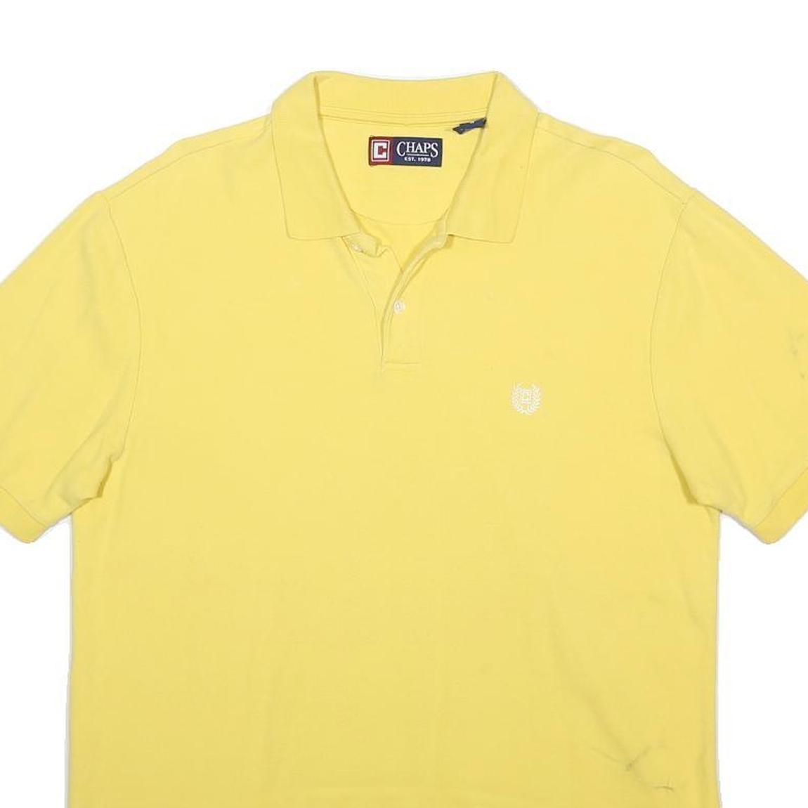 CHAPS Mens Yellow Short Sleeve Plain L Cotton Blend Polo Shirt Classic Fit