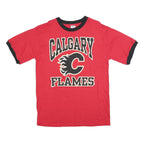 CGW Mens Red & Black Calgary Flames T-Shirt M Short Sleeve Crew Neck Sports Logo