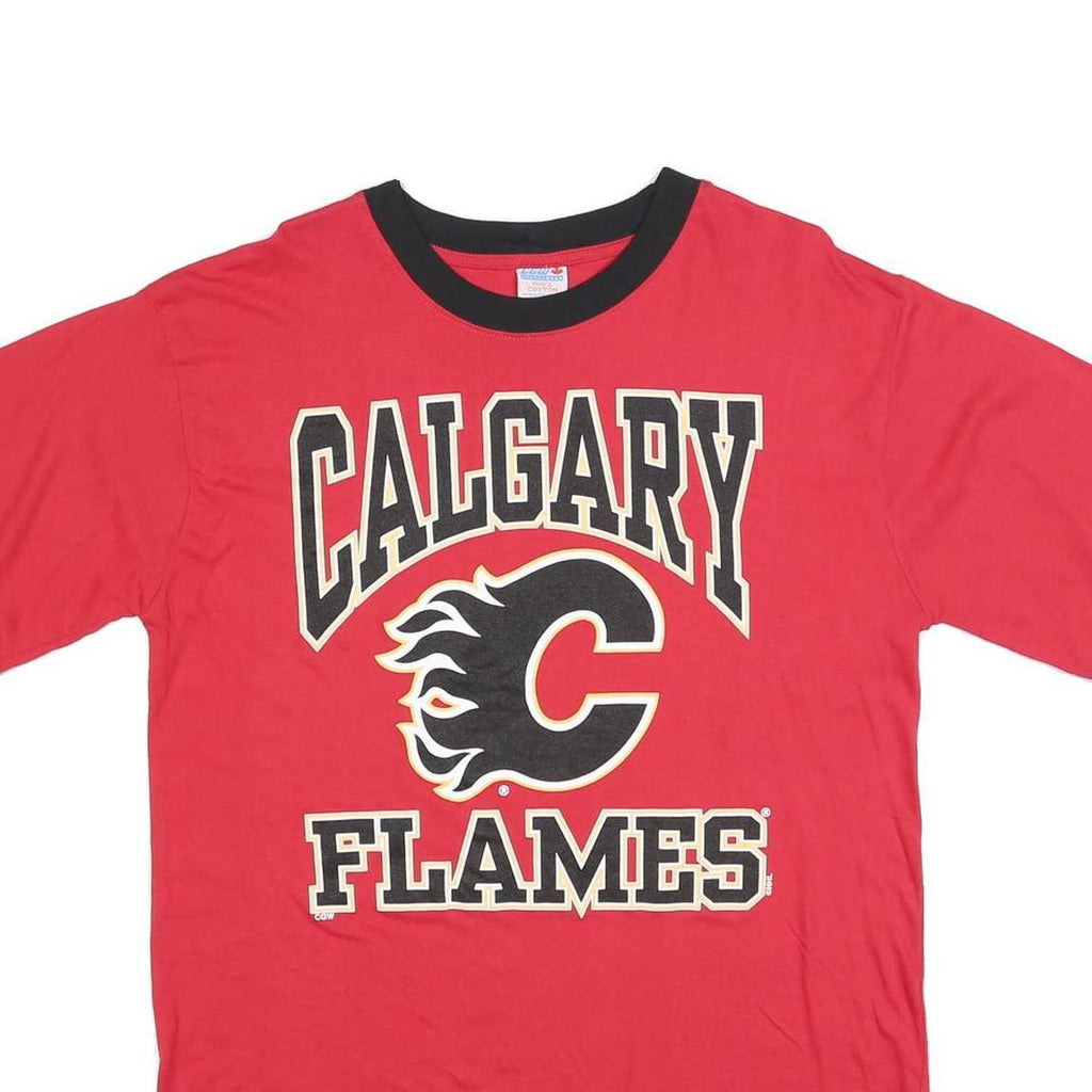 CGW Mens Red & Black Calgary Flames T-Shirt M Short Sleeve Crew Neck Sports Logo