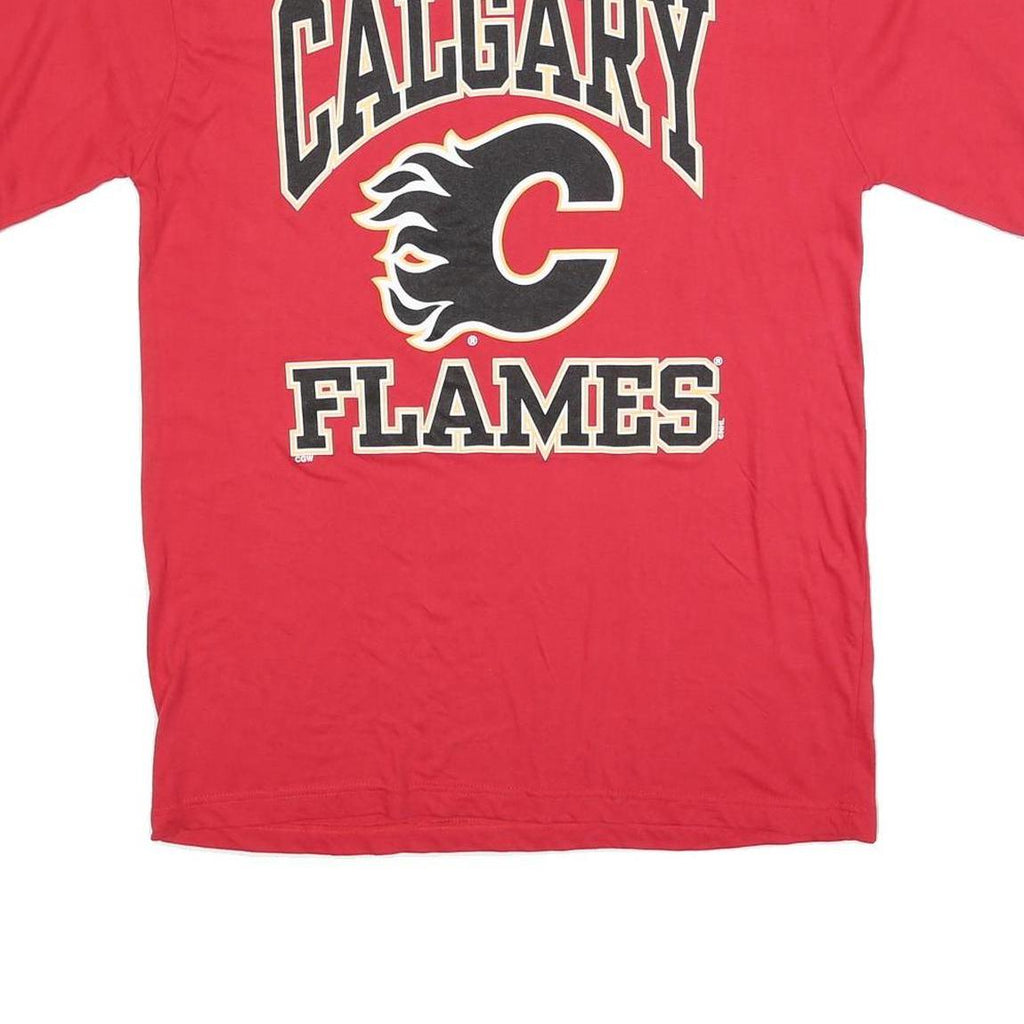 CGW Mens Red & Black Calgary Flames T-Shirt M Short Sleeve Crew Neck Sports Logo