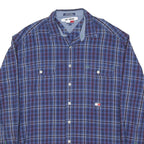 TOMMY HILFIGER Mens Blue Plaid Shirt L Casual Cotton Blend Long Sleeve