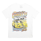 CHEMISTRY Mens White Corvette Graphic T-Shirt L Short Sleeve Crew Neck Racing