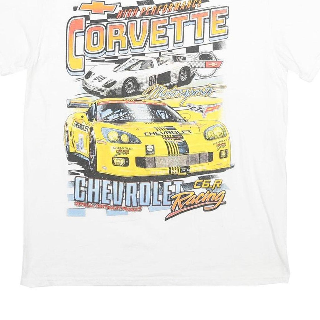 CHEMISTRY Mens White Corvette Graphic T-Shirt L Short Sleeve Crew Neck Racing