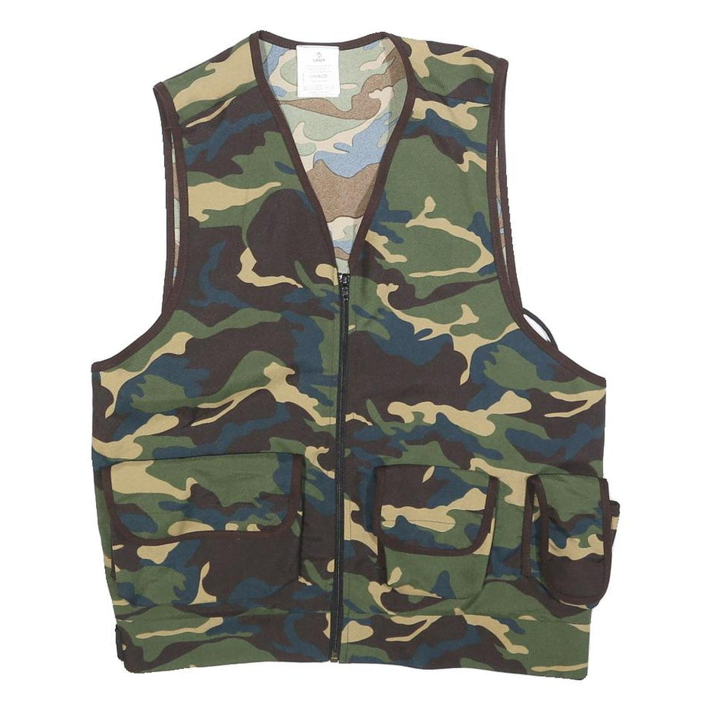 ORLOB Mens Green Camouflage Outdoor Vest One Size Polyester Jacket Zip Pockets