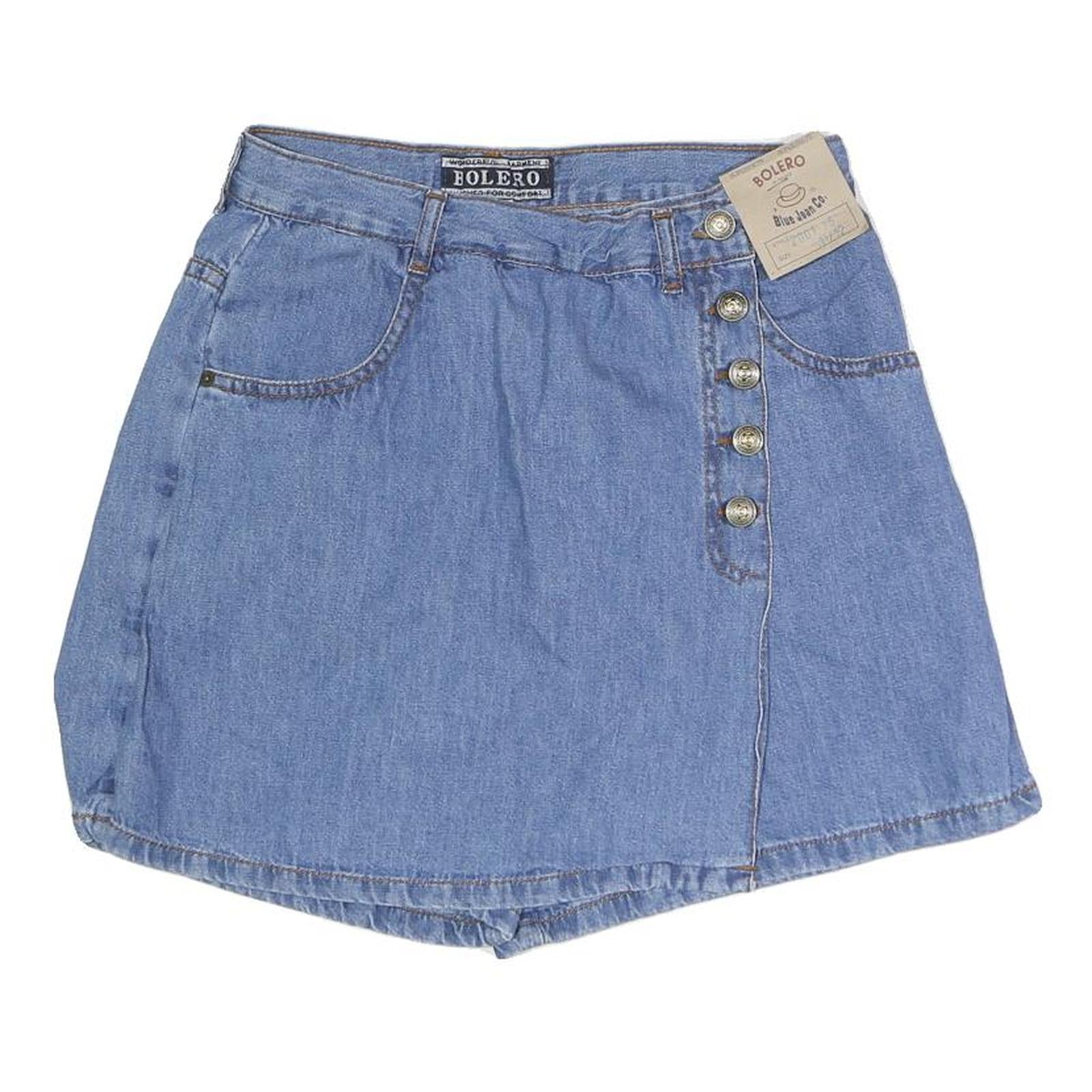 BOLERO Womens Blue Denim Mini Cotton Blend Skort Button Front Casual Size S
