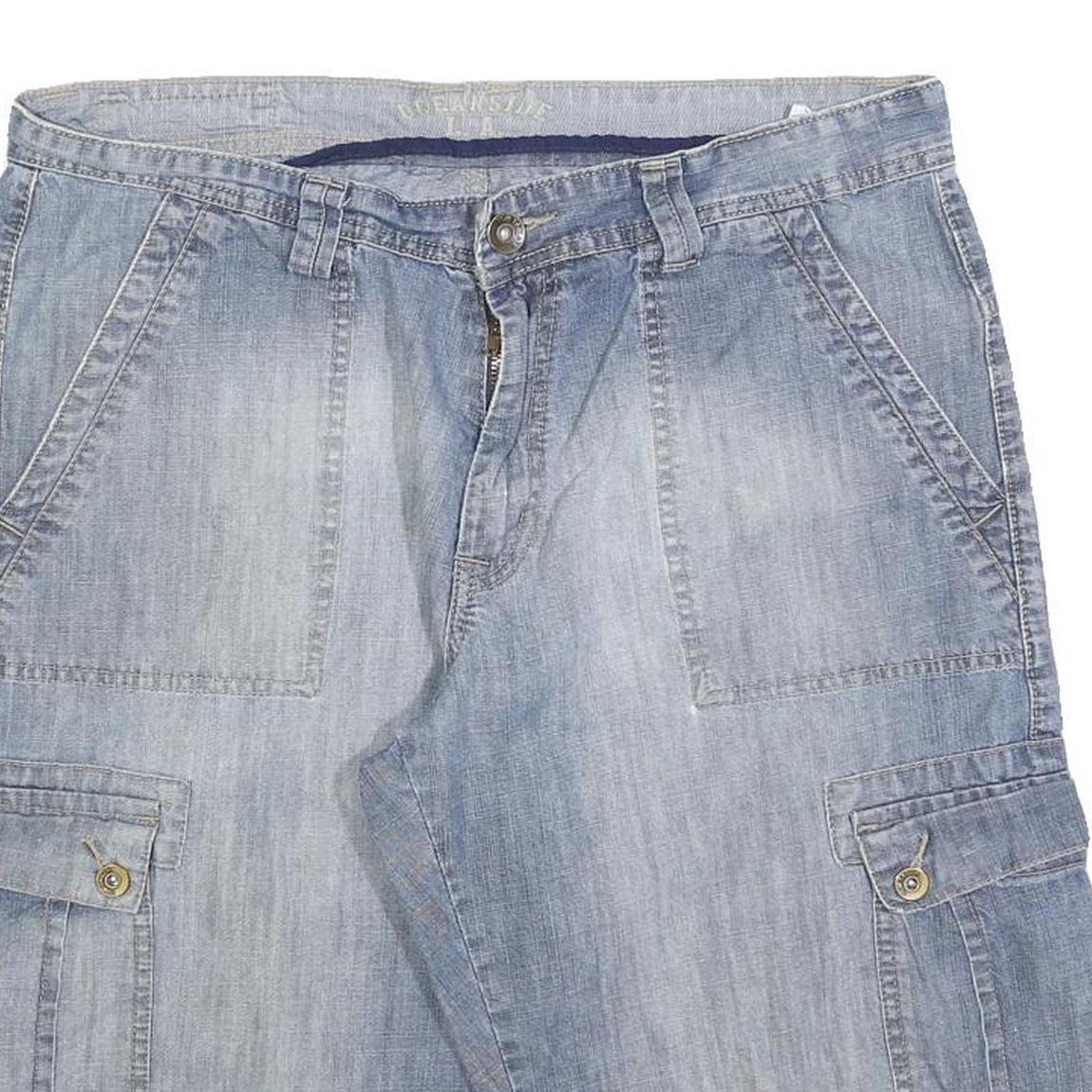 OCEAN SIDE Mens Light Blue Denim Cargo Shorts L W36 Casual Cotton Blend