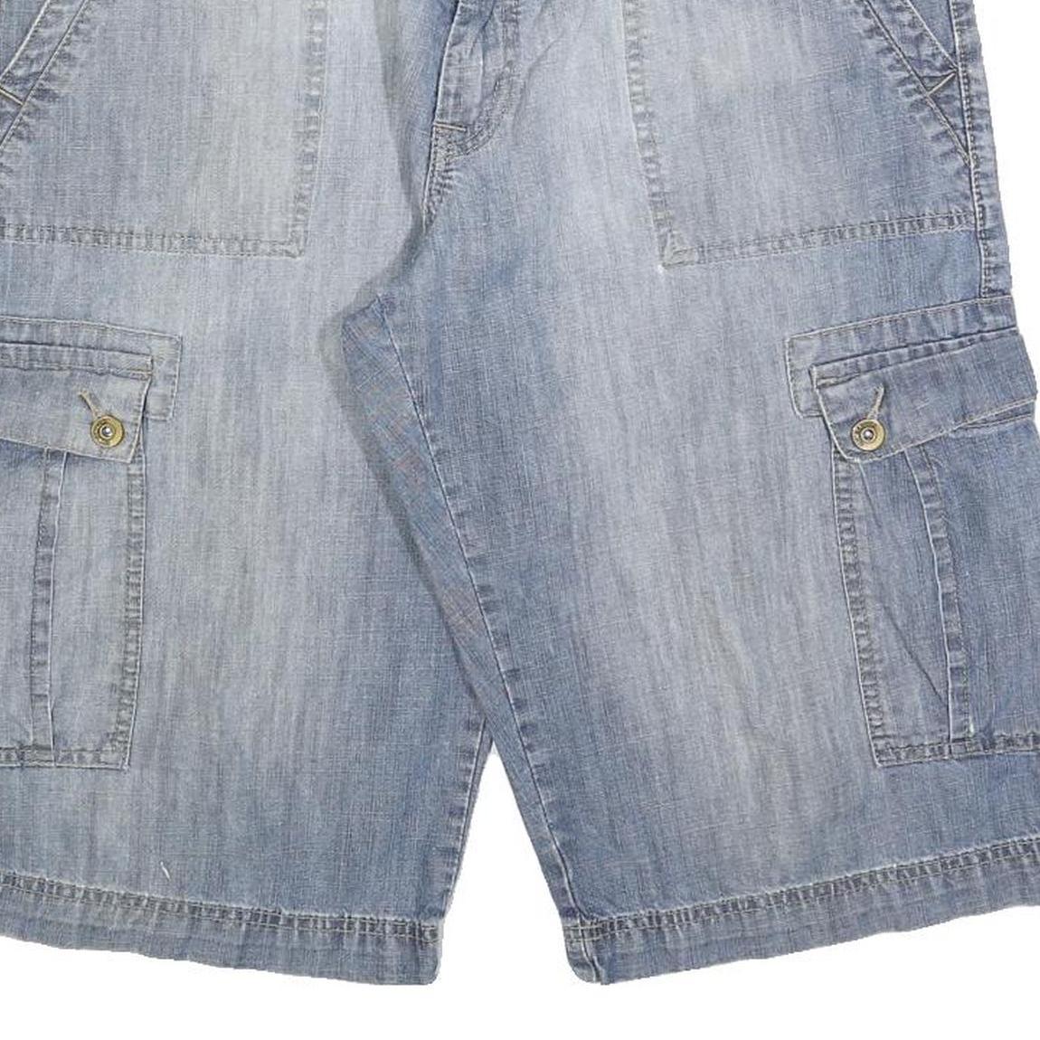 OCEAN SIDE Mens Light Blue Denim Cargo Shorts L W36 Casual Cotton Blend