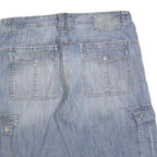 OCEAN SIDE Mens Light Blue Denim Cargo Shorts L W36 Casual Cotton Blend