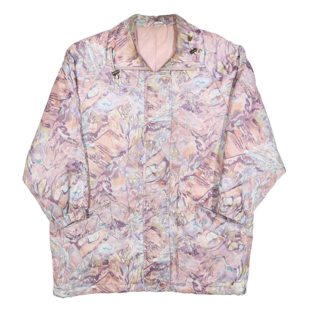 Womens Pink & Purple Abstract Patterned Jacket L Polyester Blend Zip Plain