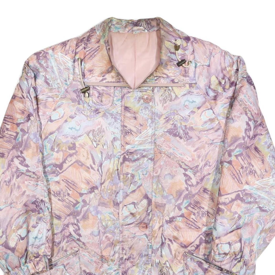 Womens Pink & Purple Abstract Patterned Jacket L Polyester Blend Zip Plain