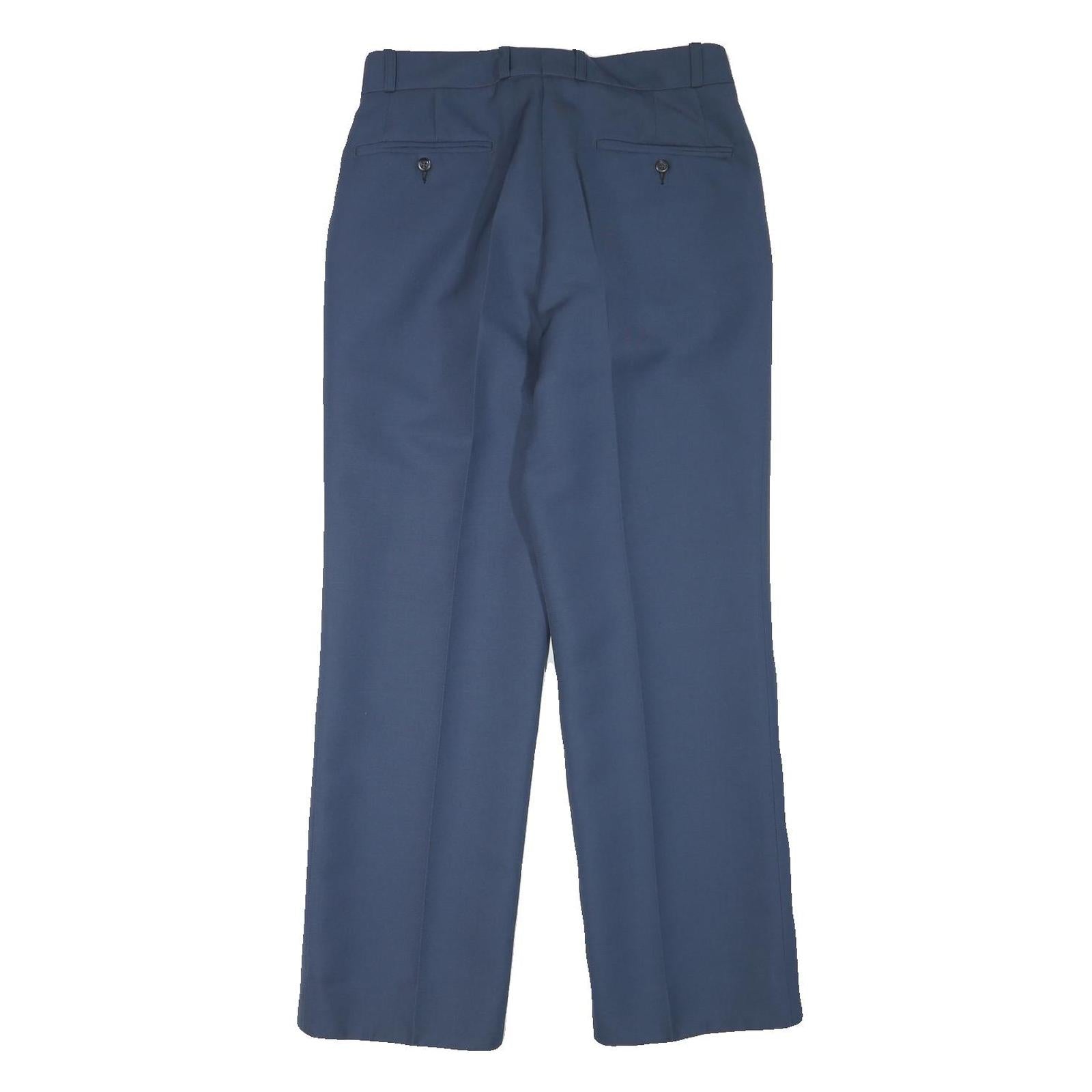 Mens Wool Blend Blue Regular Leg Trousers W30 L29 Zip Closure Classic Fit