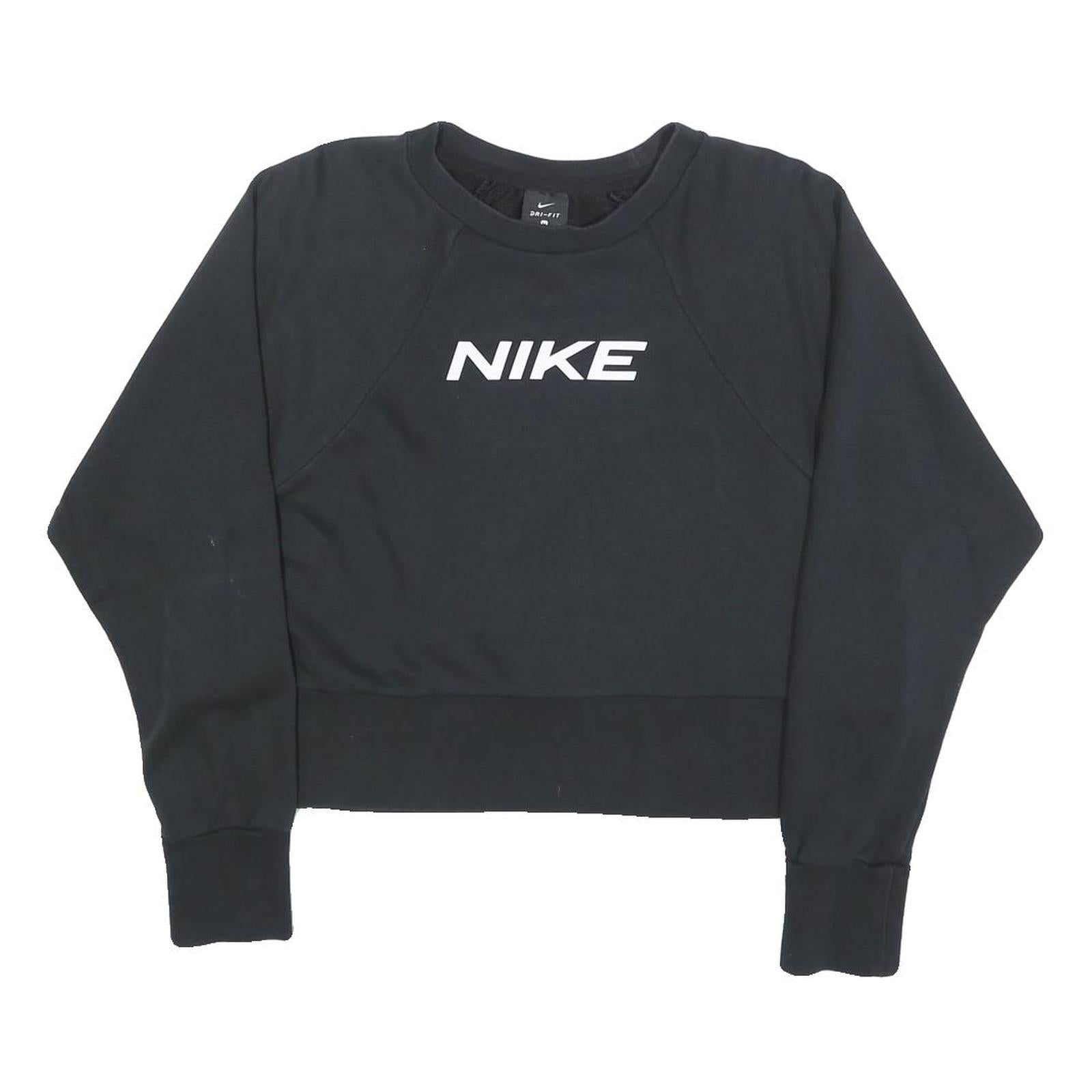 NIKE Womens Black Crew Neck M Logo Print Cotton Blend Sweatshirt Pullover