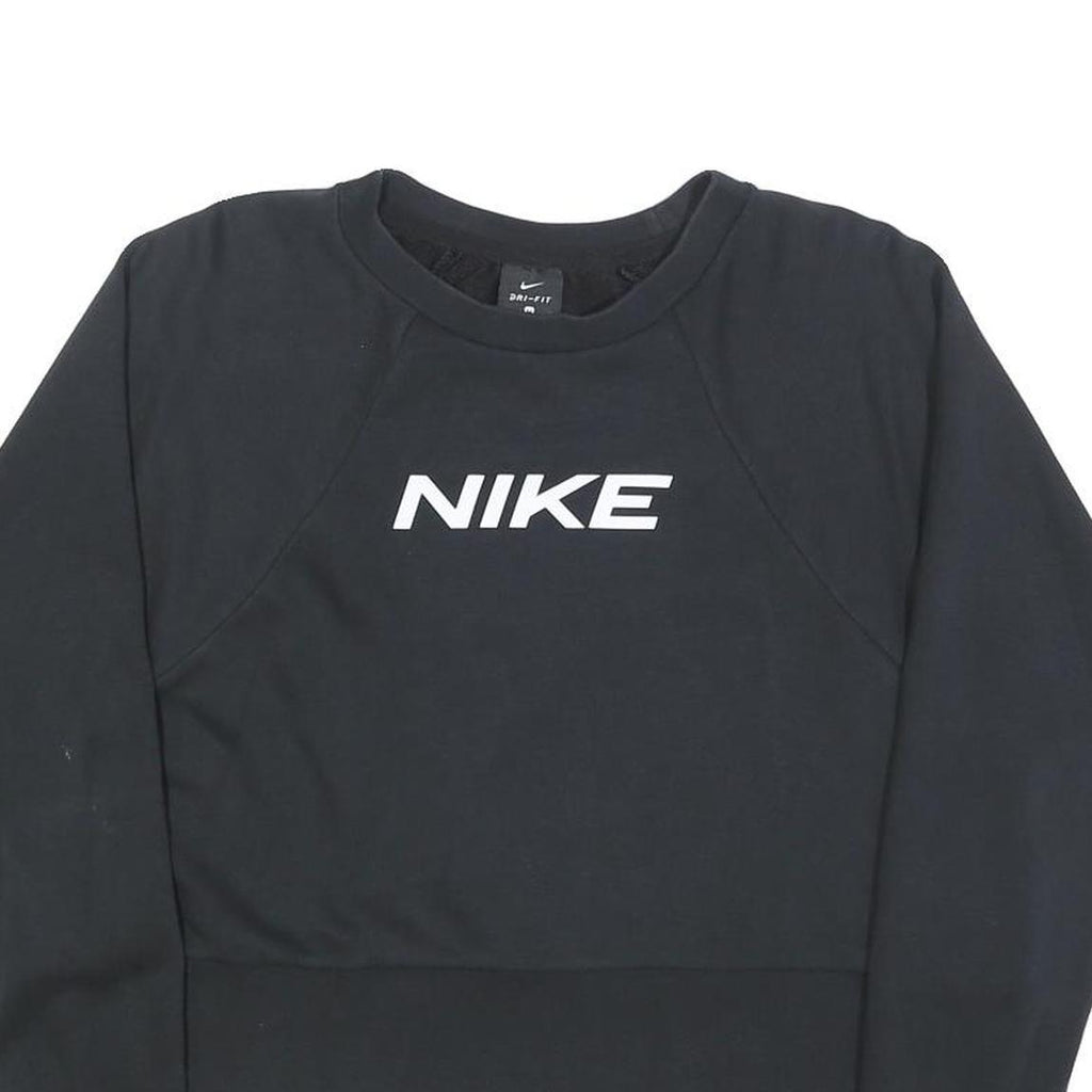 NIKE Womens Black Crew Neck M Logo Print Cotton Blend Sweatshirt Pullover