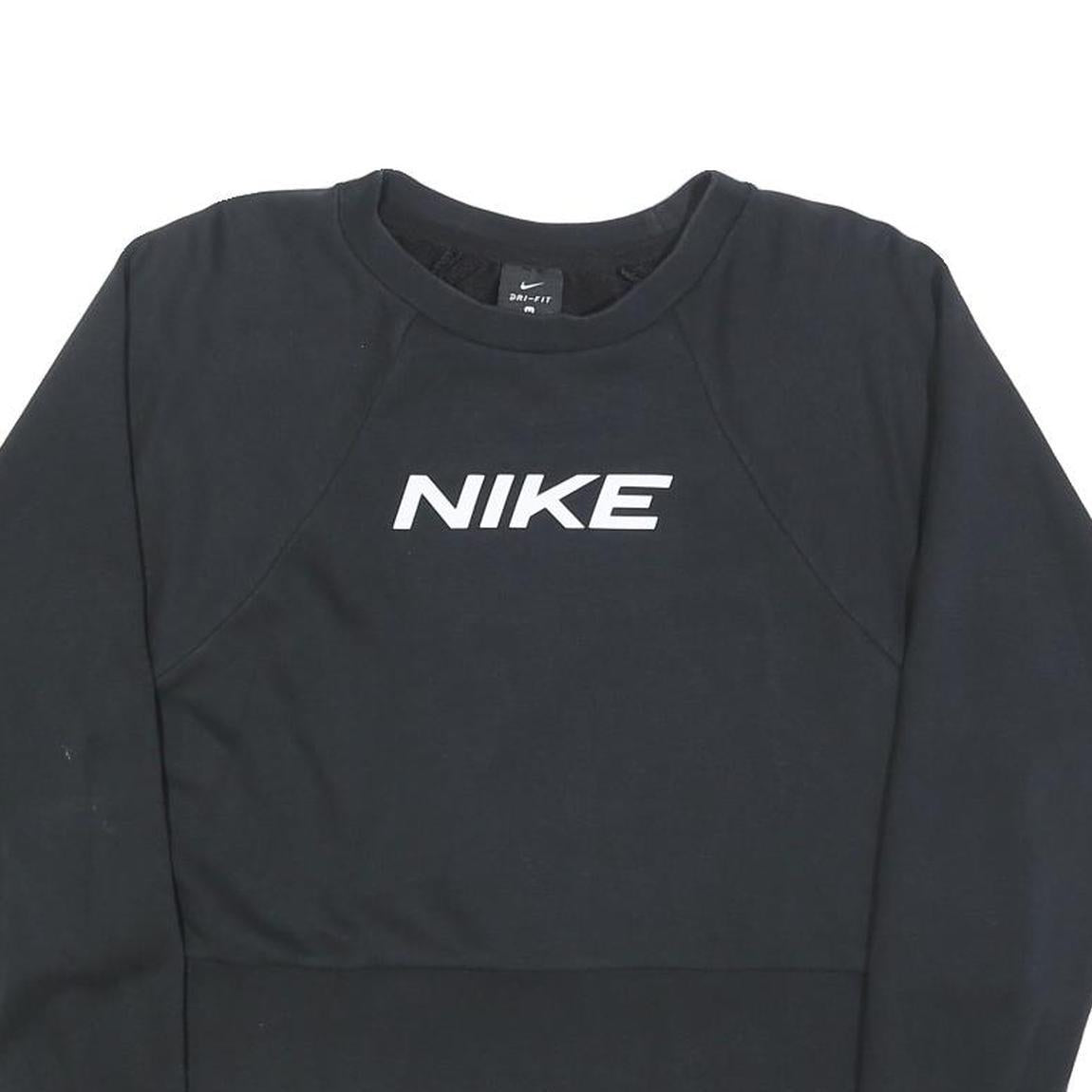 NIKE Womens Black Crew Neck M Logo Print Cotton Blend Sweatshirt Pullover