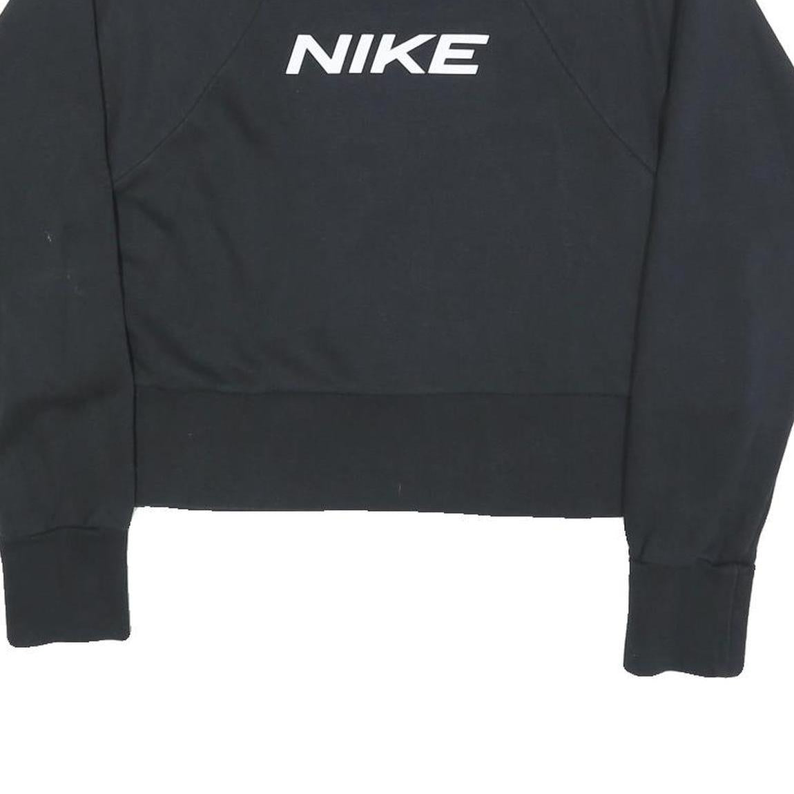 NIKE Womens Black Crew Neck M Logo Print Cotton Blend Sweatshirt Pullover