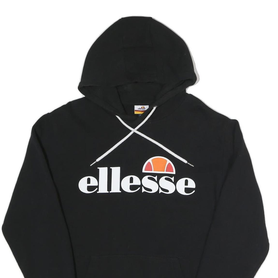 ELLESSE Womens Black Hoodie UK 10 Cotton Blend Pullover Hooded Sweatshirt