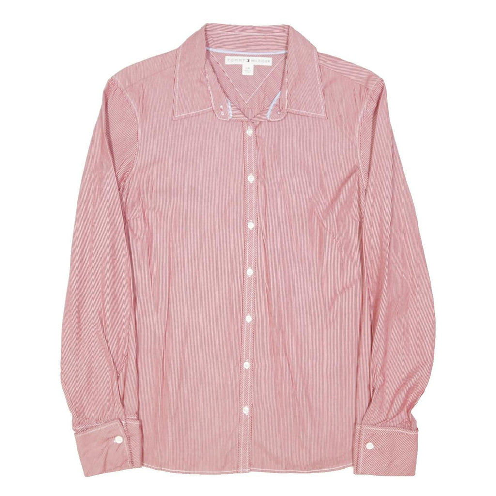 TOMMY HILFIGER Womens Red & White Shirt L Button Front Striped Classic Fit